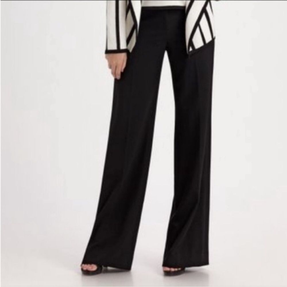 St. John Women’s Black Career Pants Size 10 Flat Front Wide Leg 2 Pockets